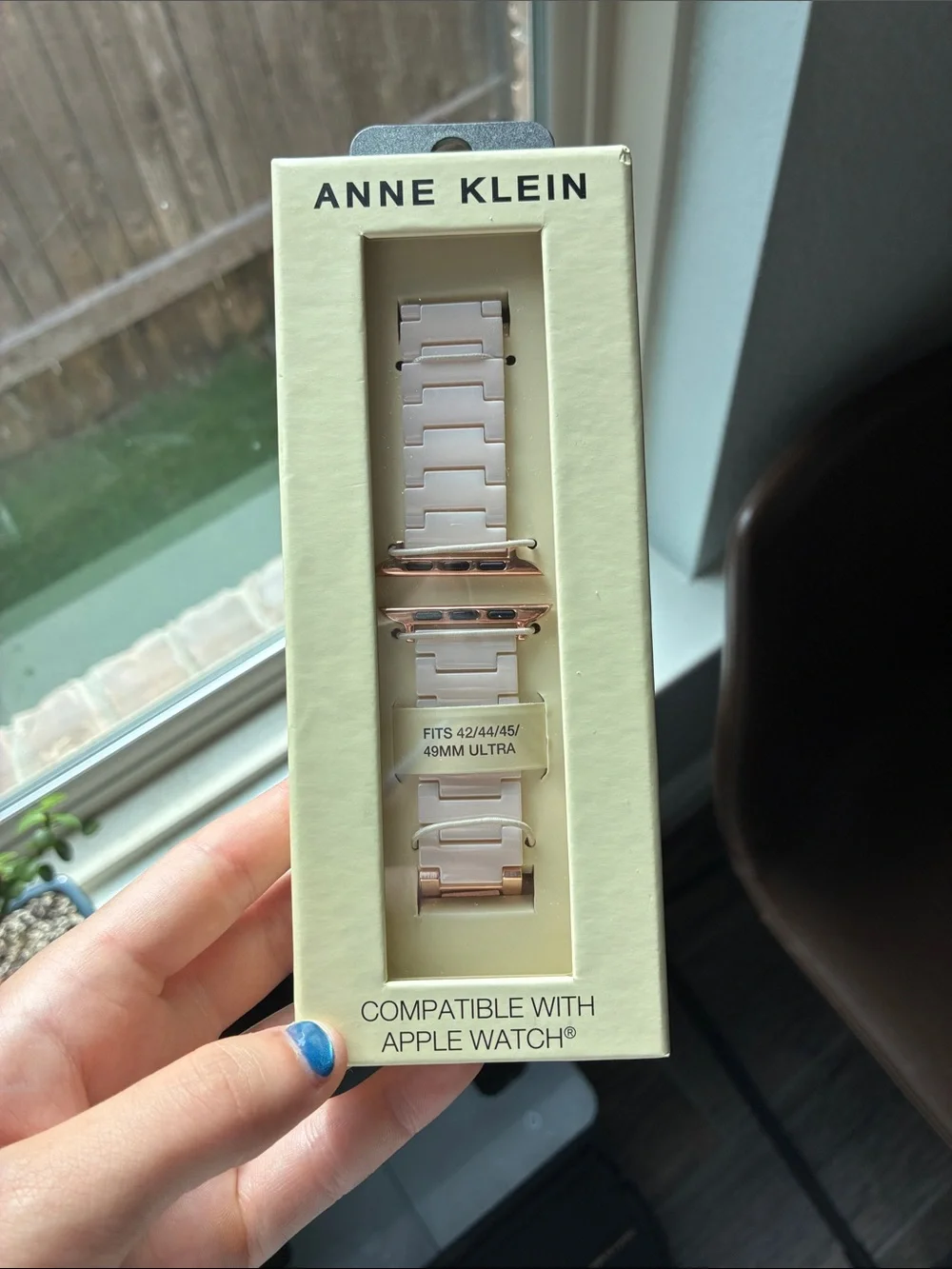 Anne Klein Blush Ceramic Link Apple Watch Band with Rose Gold Hardware